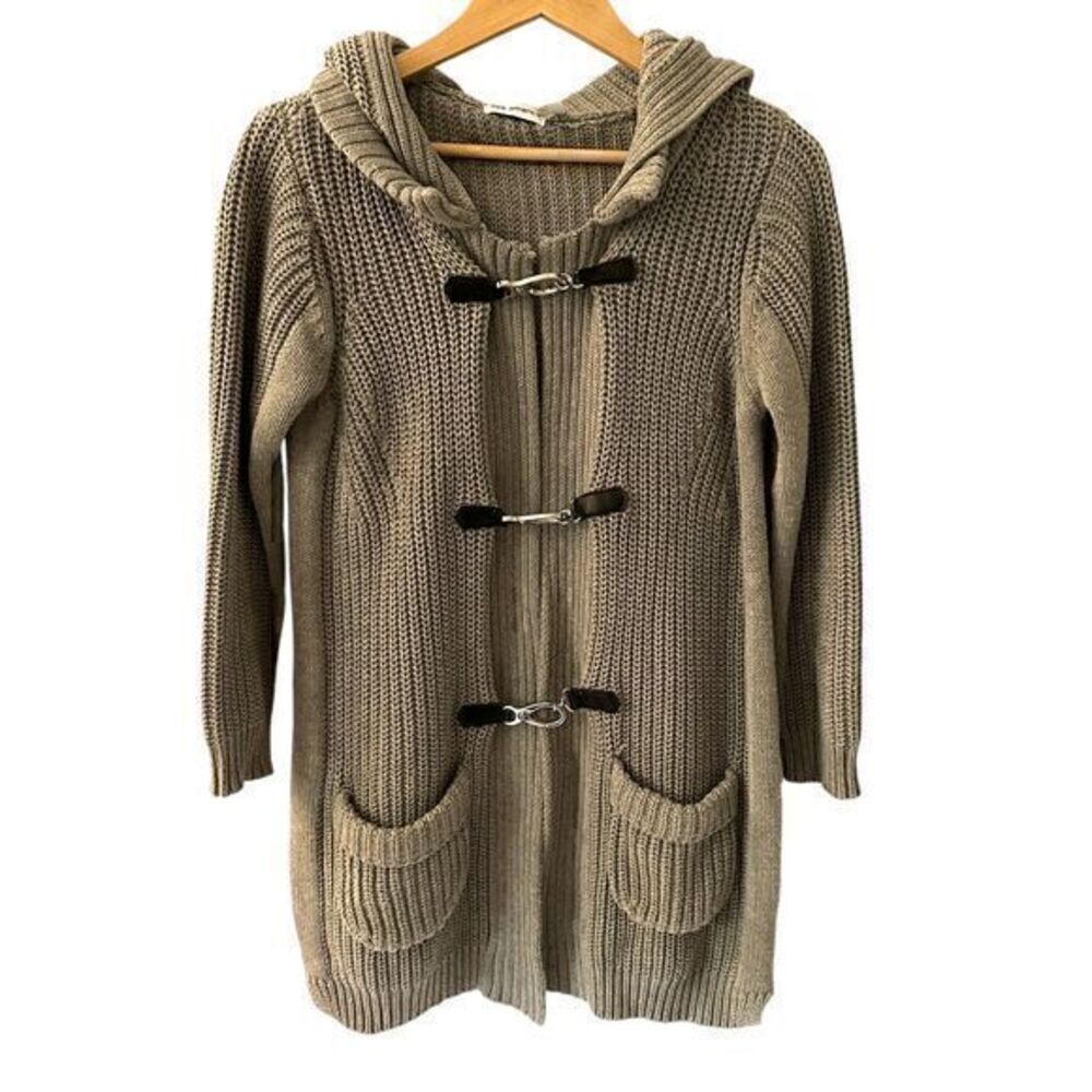 525 America Revolve‎ Heather Grey Duffle Long Sweater Clasps Hood Cotton Size S